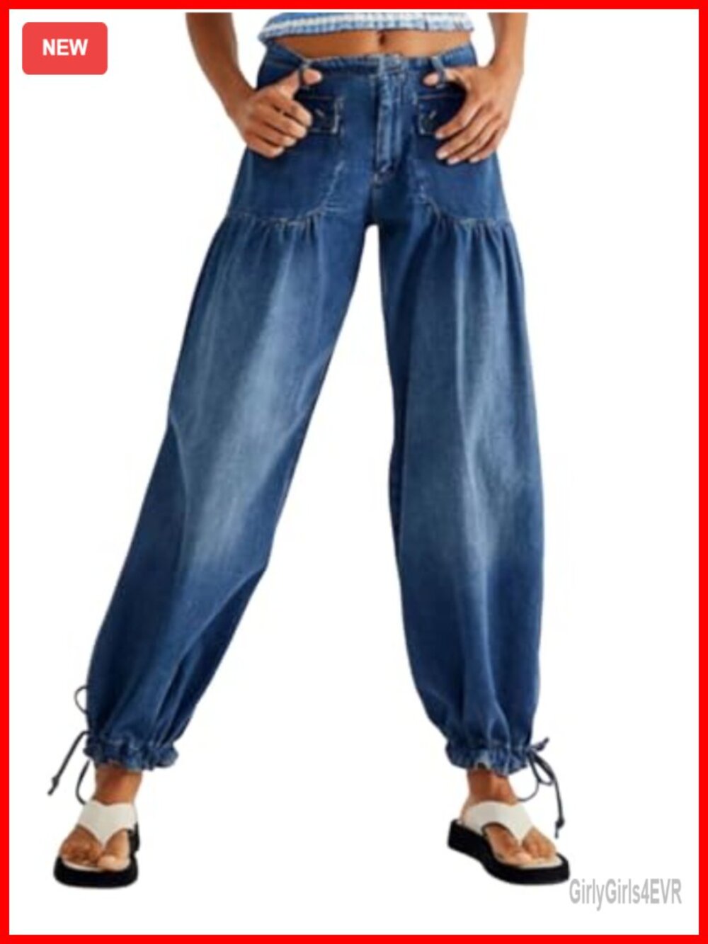 Women's Cargo Stretch Denim Pants with Drawstring Ankle